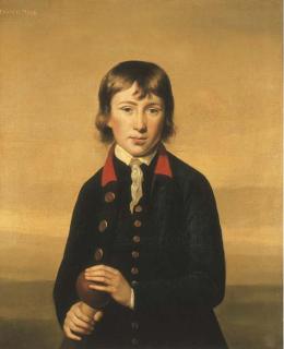 Nathaniel Hone, R.A. - Portrait of Master Francis Hale, half-length, in a blue coat and waistcoat, in a landscape