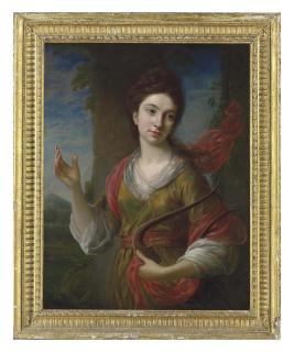 Nathaniel Hone - Portrait of a lady as Terpsichore, half-length, in a landscape