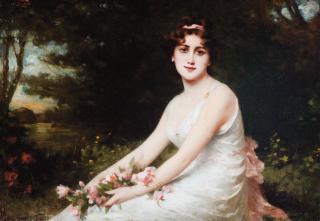 Nathaniel Sichel - A beauty holding a bouquet of roses by a lake