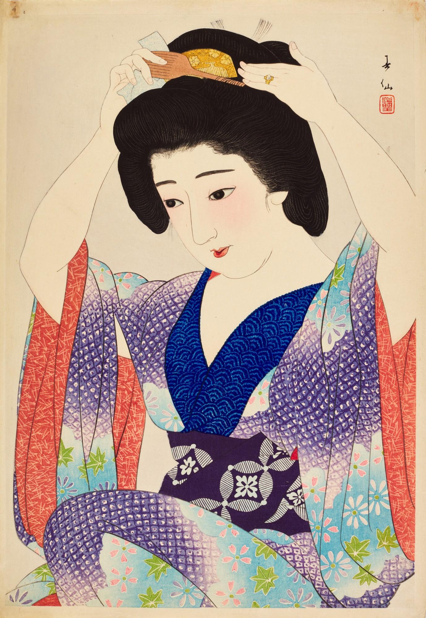 Natori Shunsen - Before a Mirror (Kagami no mae ni)Showa period, 20 th  century