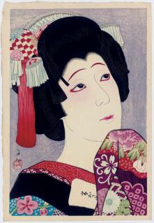 Natori Shunsen - Nakamura Fukusuke V (1900-1933) as an onnagata in the play Katsuragawa renri no Shigarami, 1928