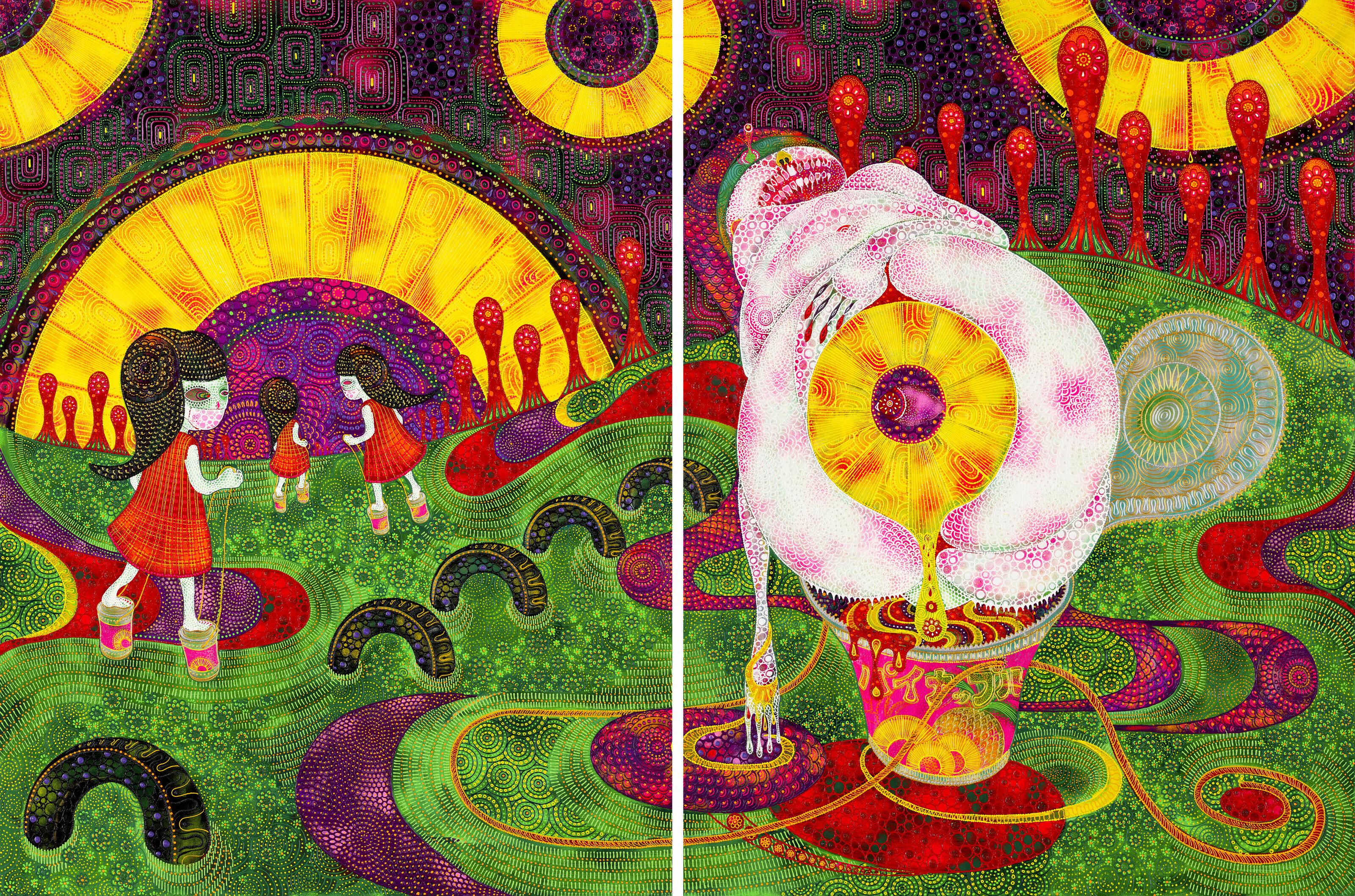 Natsuko Taniguchi - Otona ni Oyatsu Yonai Painniku (Snacks for adults · Useless pineapple meat) (diptych)