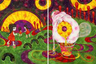 Natsuko Taniguchi - Otona ni Oyatsu Yonai Painniku (Snacks for adults · Useless pineapple meat) (diptych)