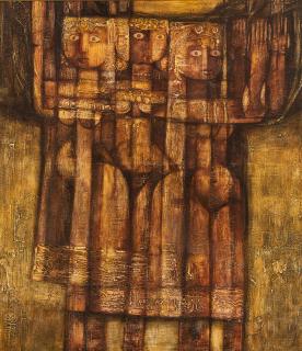 Nazir Nabaa - Three Figures 43 x 38 in. (109.2 x 96.5 cm) framed 47 1/2 x 42 1/4 in.