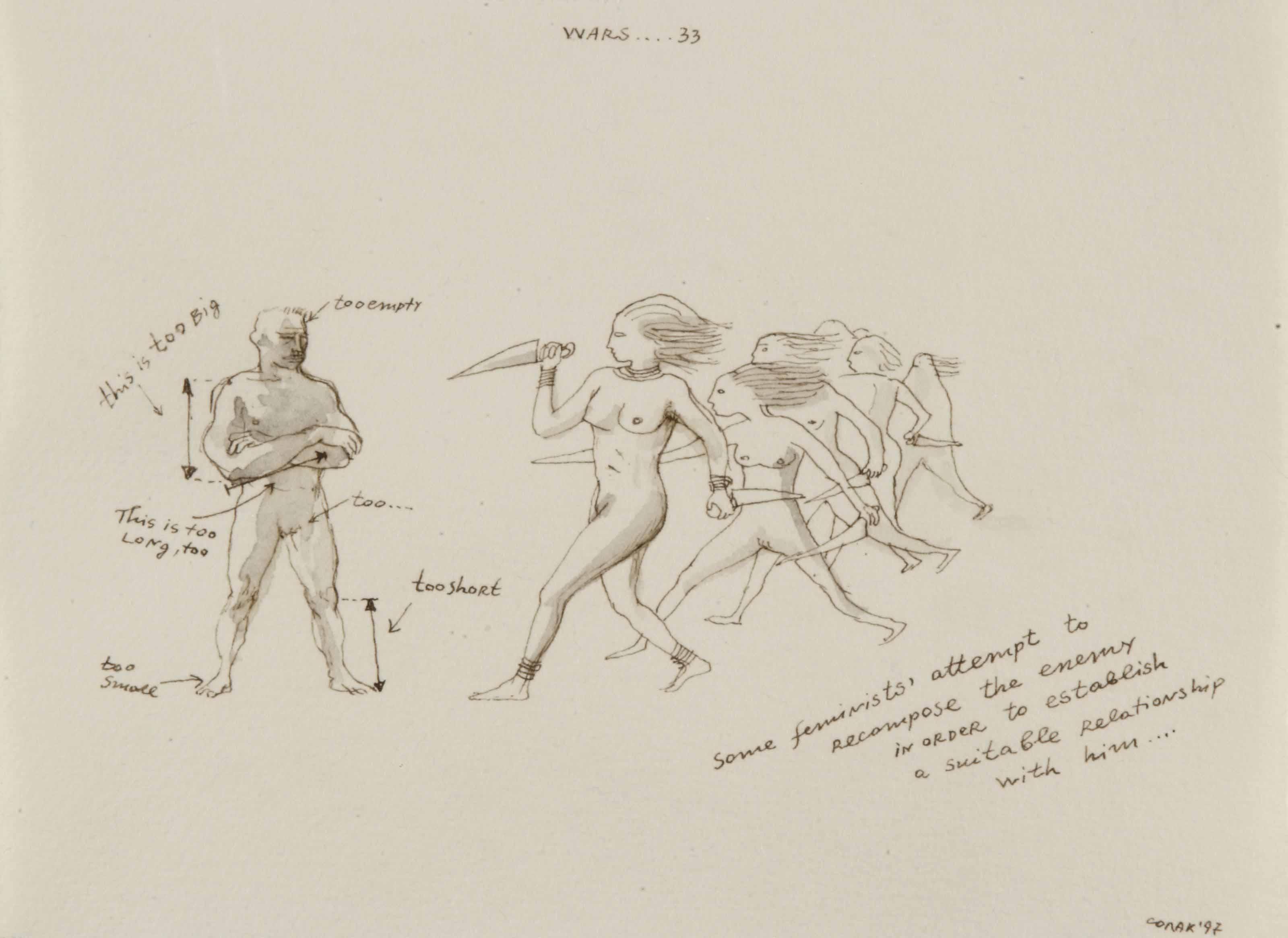 Nedko Solakov - Wars....33 (some feminists\' attempt to recompose the enemy in order to establish a suitable relationship with him....)