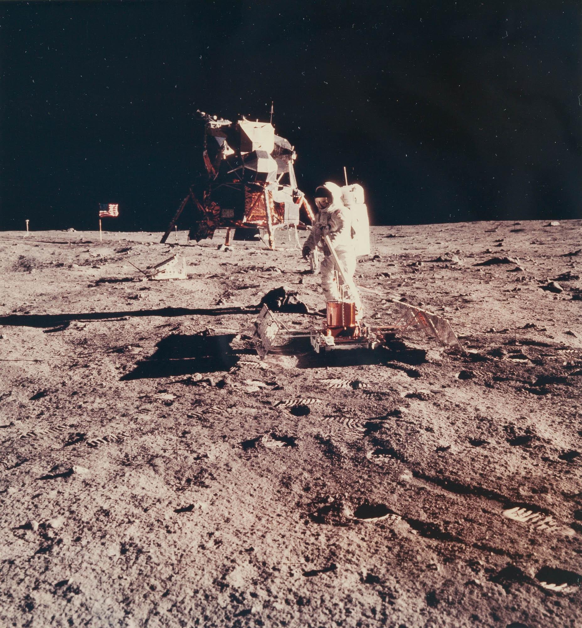 Neil Armstrong - Apollo 11: Edwin Aldrin deploying the PSEP.