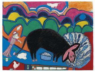 Nellie Mae Rowe - Animals and Hills, 1981