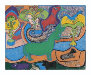 Nellie Mae Rowe - Green Horse, 1980