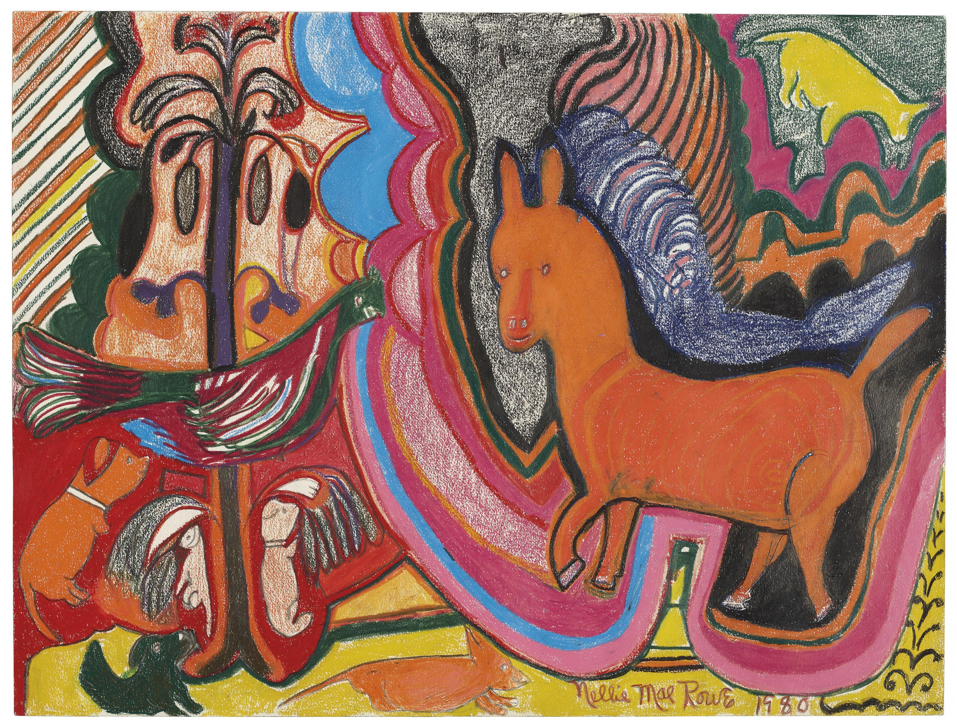 Nellie Mae Rowe - Orange Mule Prancing, 1980