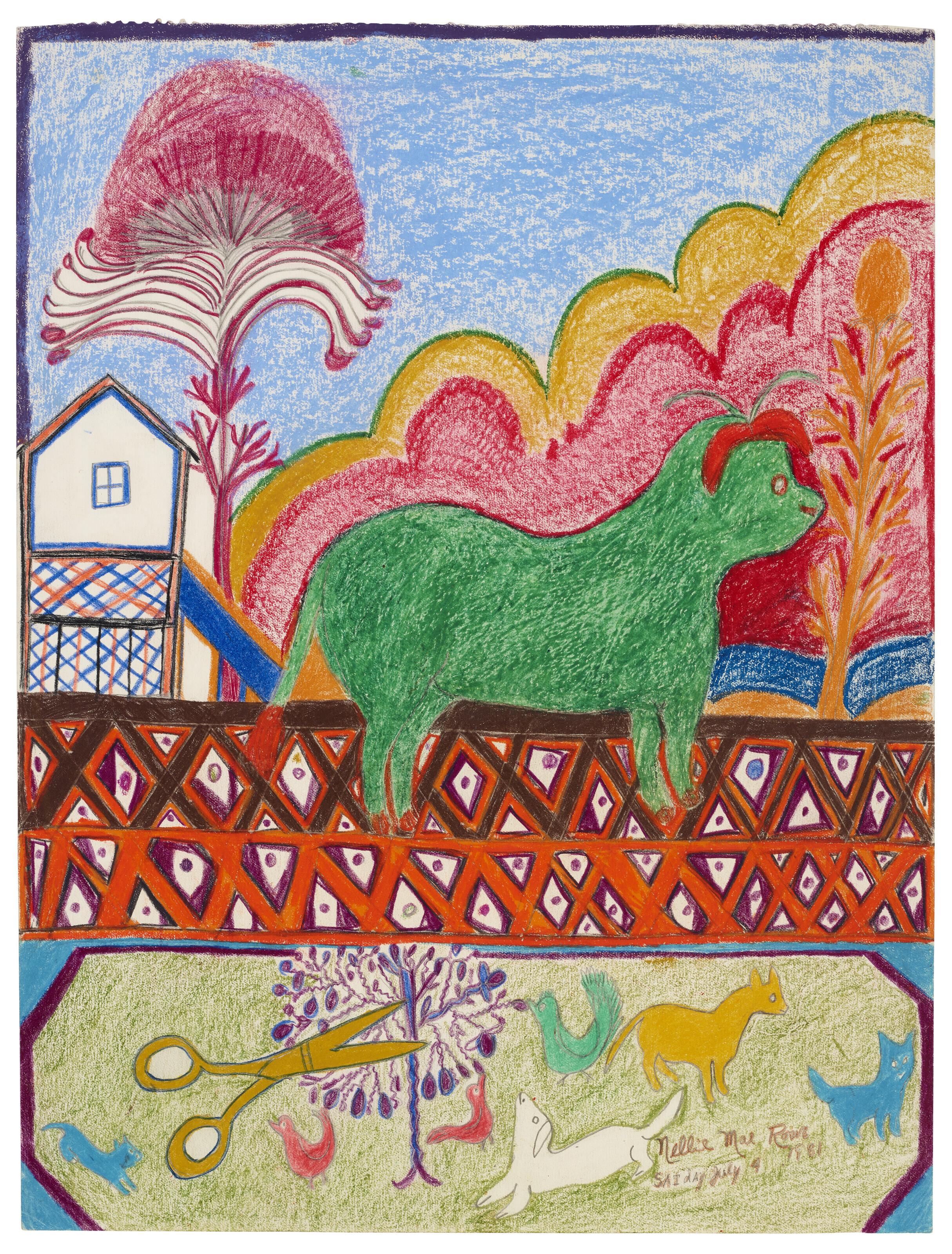 Nellie Mae Rowe - Untitled (Green Animal)