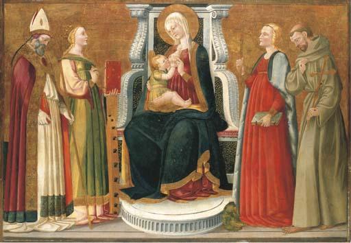 Neri di Bicci - The Madonna and Child with a Bishop Saint, Saints Catherine of Alexandria, Margaret of Antioch and Francis of Assisi