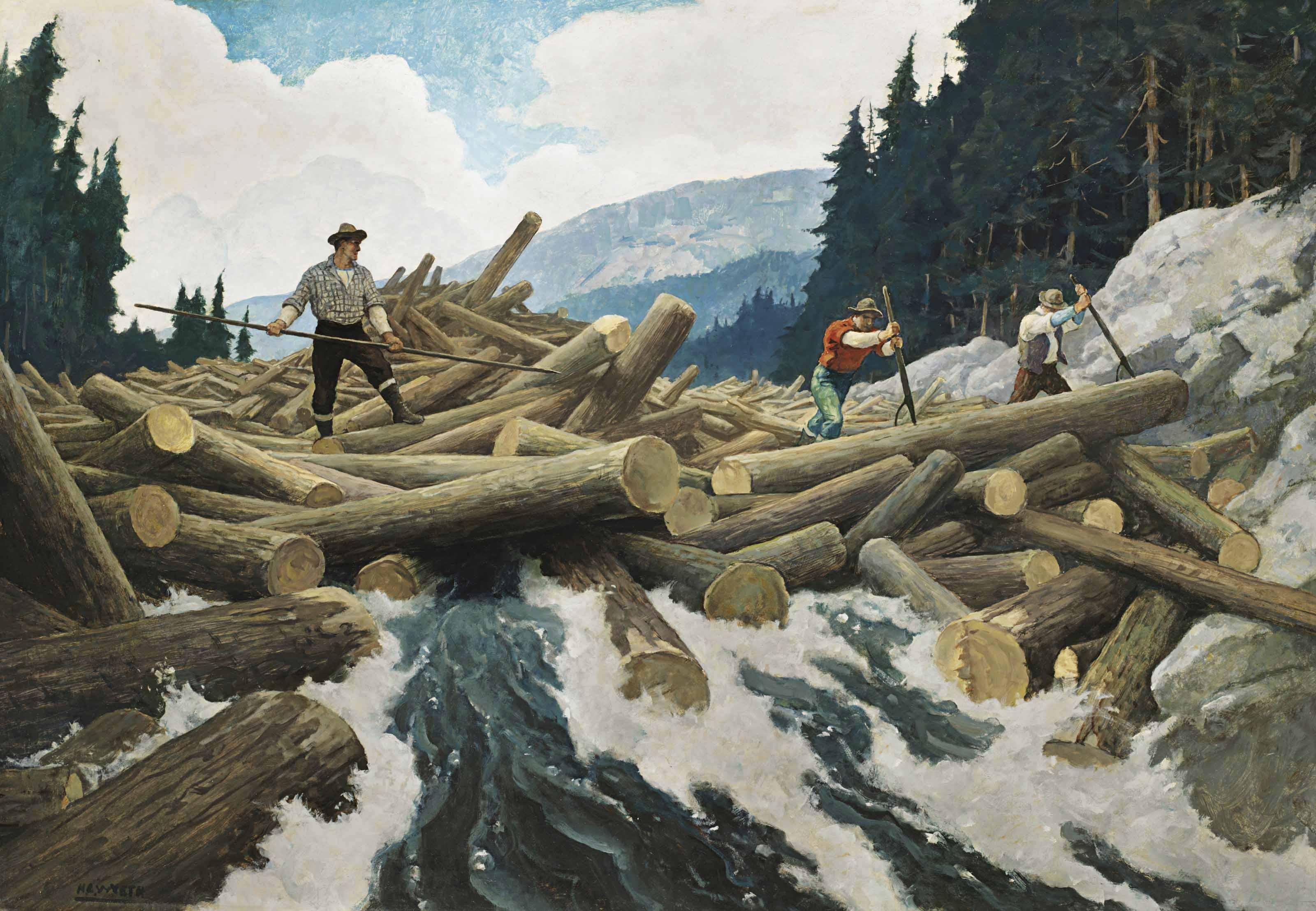 Newell Convers Wyeth - Breaking the Log Jam