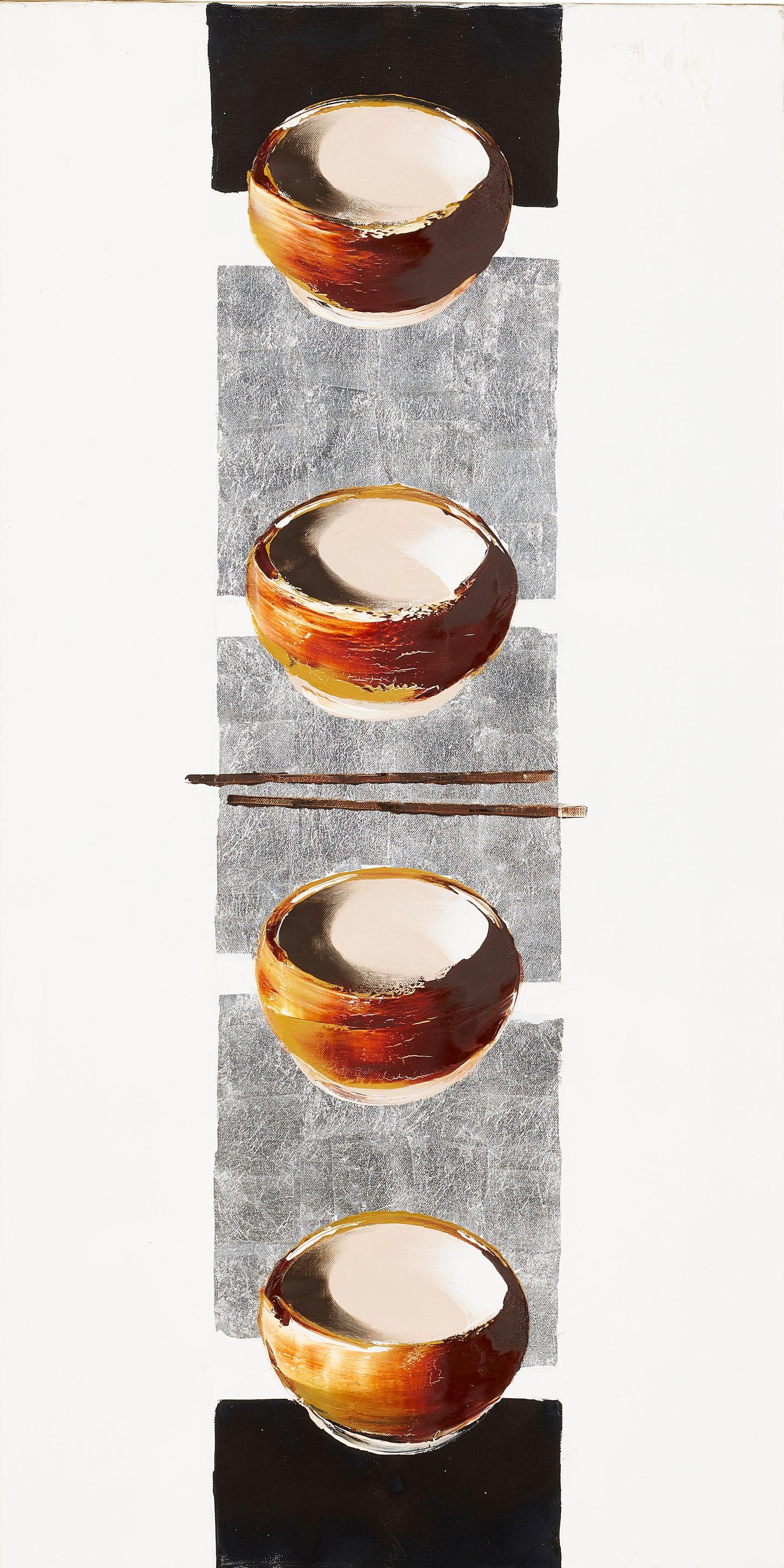 Nguyen Dieu Thuy - Four Bowls and Chopsticks on Silver