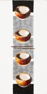 Nguyen Dieu Thuy - Four Bowls and Chopsticks on Silver