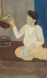 Nguyen Phan Chanh - Jeune Fille Au Perroquet (Young Girl With Parrot)