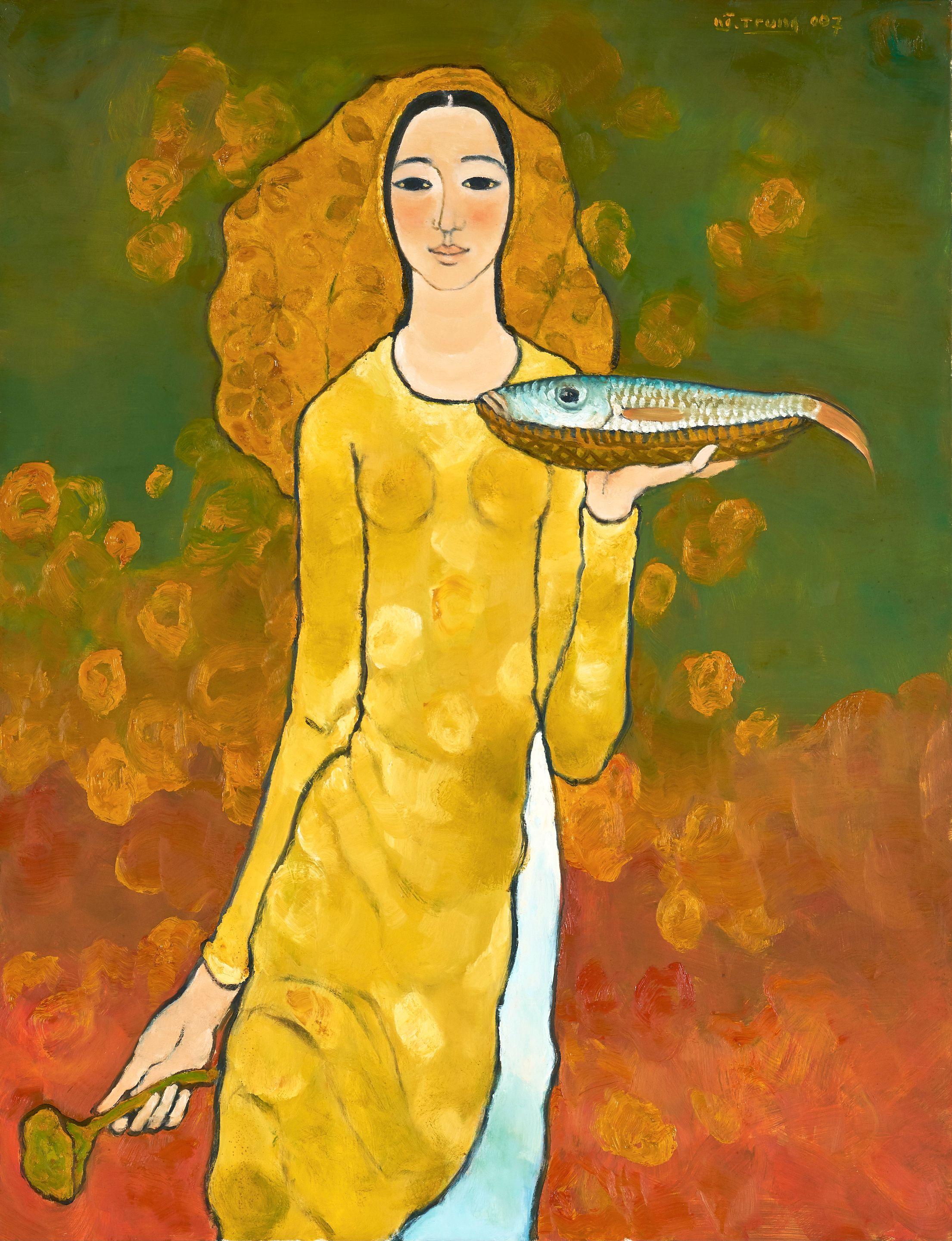 Nguyen Trung - Lady with Lotus and Fish