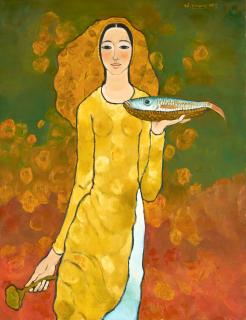 Nguyen Trung - Lady with Lotus and Fish