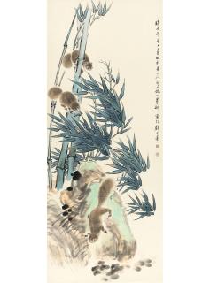 Ni Tian - Bamboo, Rock and Squirrels, after Hua Yan, 1918