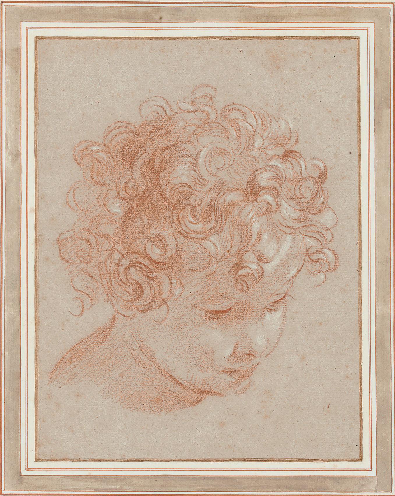 Niccolò Berrettoni - Head of a young boy with curly hair, looking down to the right