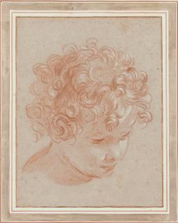Niccolò Berrettoni - Head of a young boy with curly hair, looking down to the right
