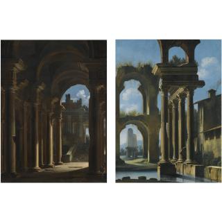 Niccolò Codazzi - A Capriccio Of The Inside Of A Temple With Ruins Beyond; A Lacustrine Landscape With Classical Ruins
