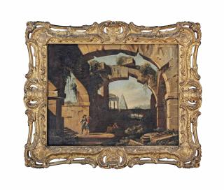 Niccolò Codazzi - An architectural capriccio with figures beneath a ruined arch