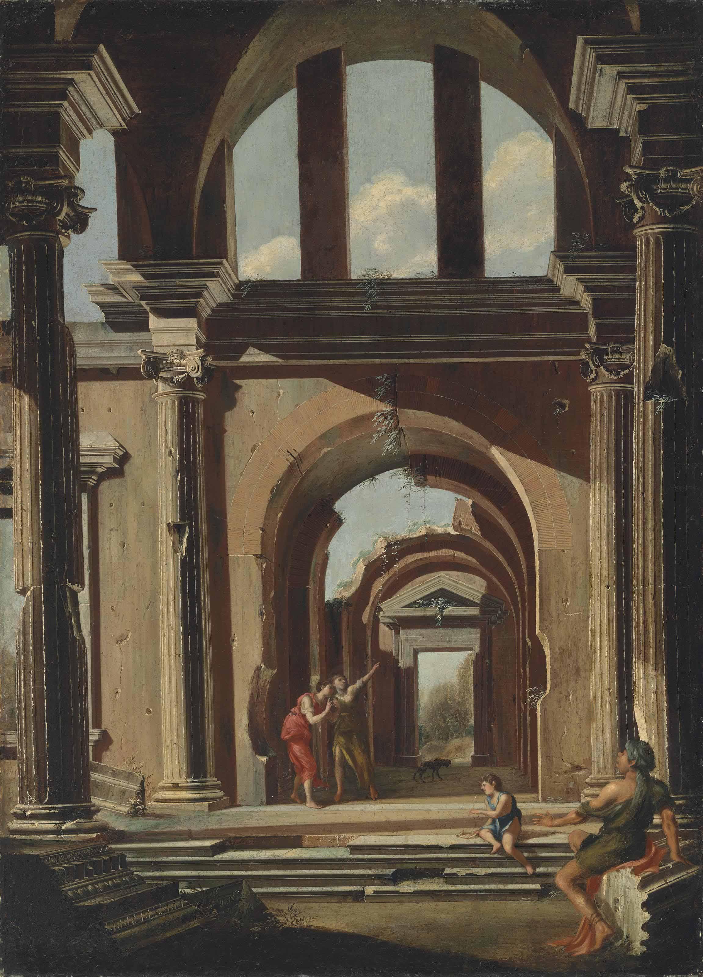 Niccolò Codazzi - An Architectural Capriccio With Figures Beneath An Arch