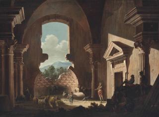 Niccolò Codazzi - Shepherds And Their Flock, Soldiers And A Draughtsman Inside Ancient Ruins