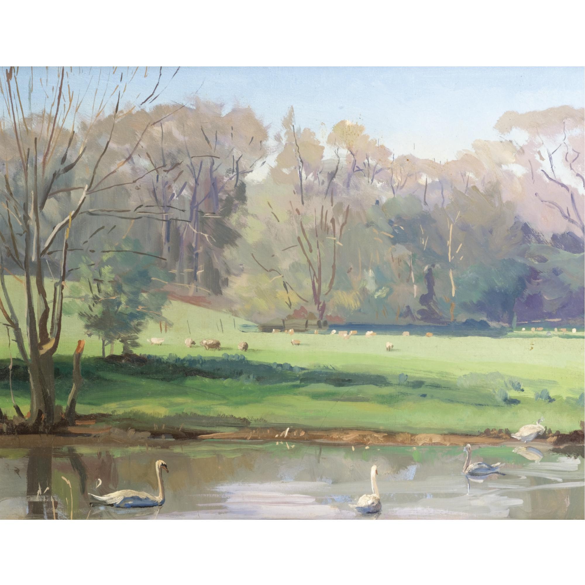 Niccolo d\'Ardia Caracciolo, R.H.A. - Swans On The Liffey Near Celbridge