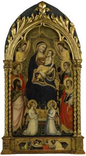 Niccolò Di Pietro Gerini - Madonna And Child Enthroned, Surrounded By Saint John The Baptist, Margaret Of Antioch, Saint Laurence, Saint Lucy, And Angels, The Predella Illustrated With The Deposition Of Christ