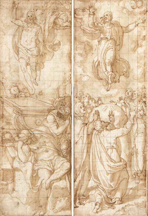 Niccolo Martinelli - The Resurrection (1, recto); and The Ascension of Christ (2, recto): studies for organ shutters; The Madonna and Child seated on a ledge (versi)