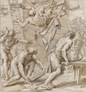 Niccolò Ricciolini - A worker falling from scaffolding, other workers watching from below