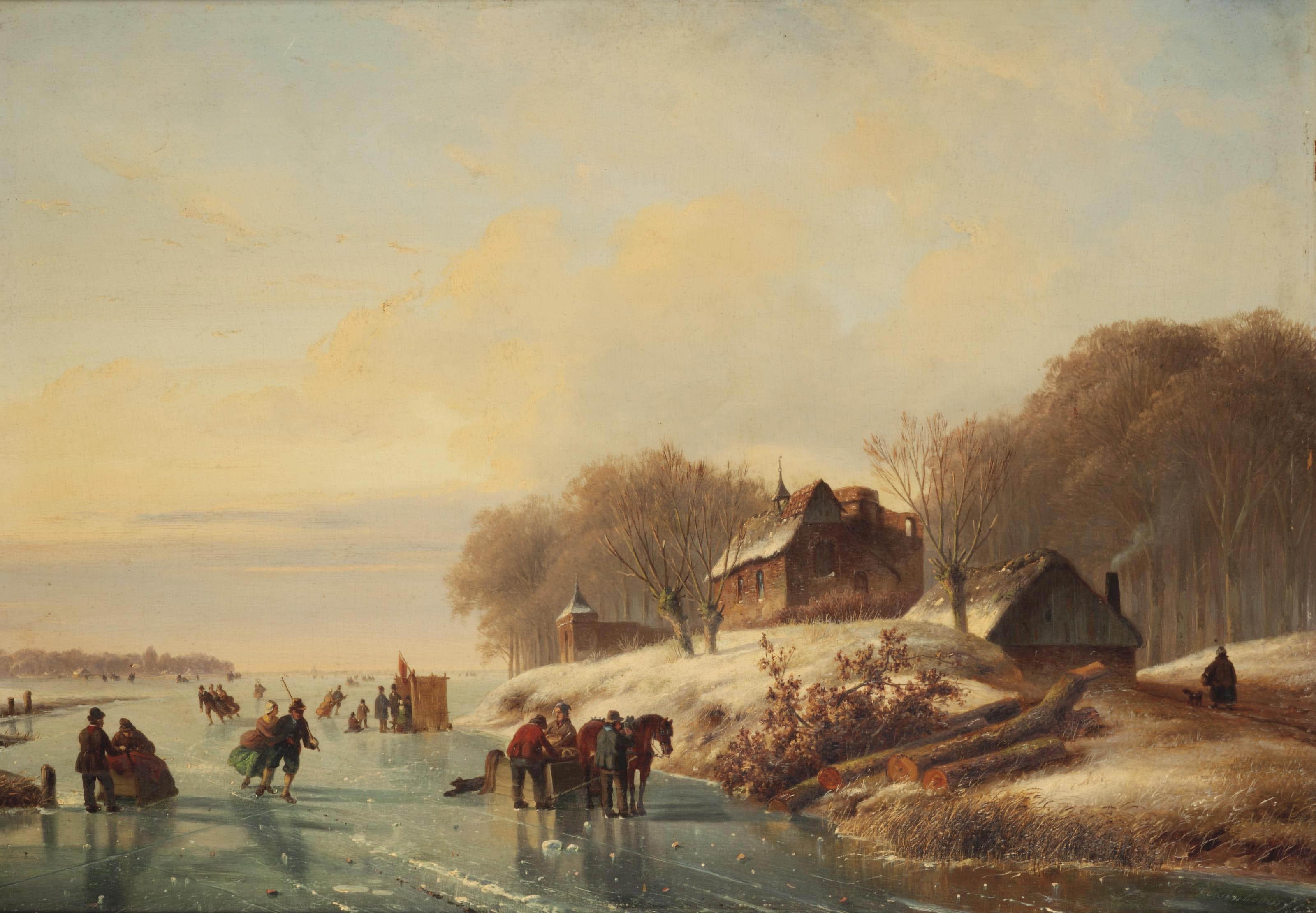 Nicholaas Johannes Roosenboom - Skating in a winter landscape at dusk