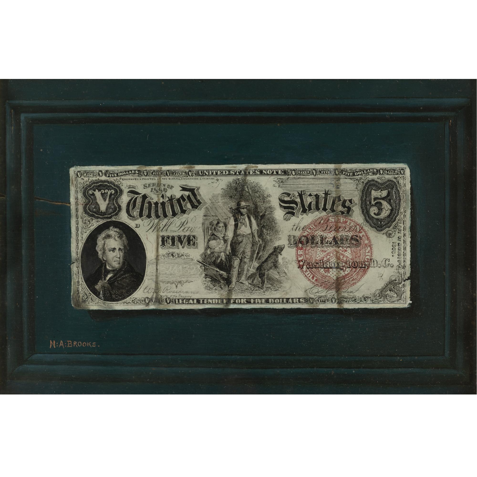 Nicholas Alden Brooks - Five Dollar Bill On A Blue Molded Panel