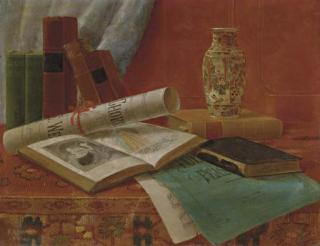 Nicholas Alden Brooks - Still Life with Books and Newspaper