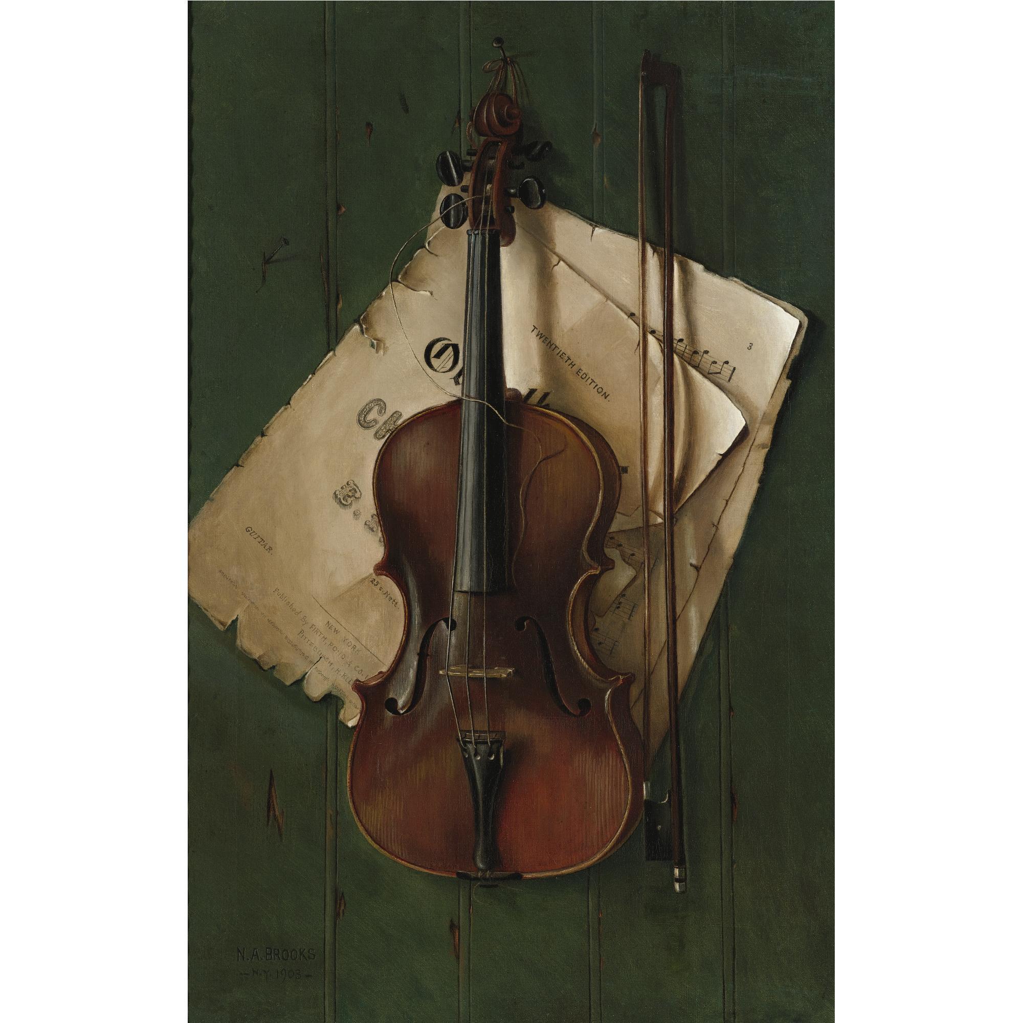 Nicholas Alden Brooks - Still Life With Violin, Bow And Sheet Music