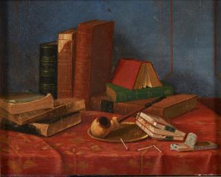 Nicholas Alden Brooks - Trompe l\'Oeil with Pipe, Matches, and Books