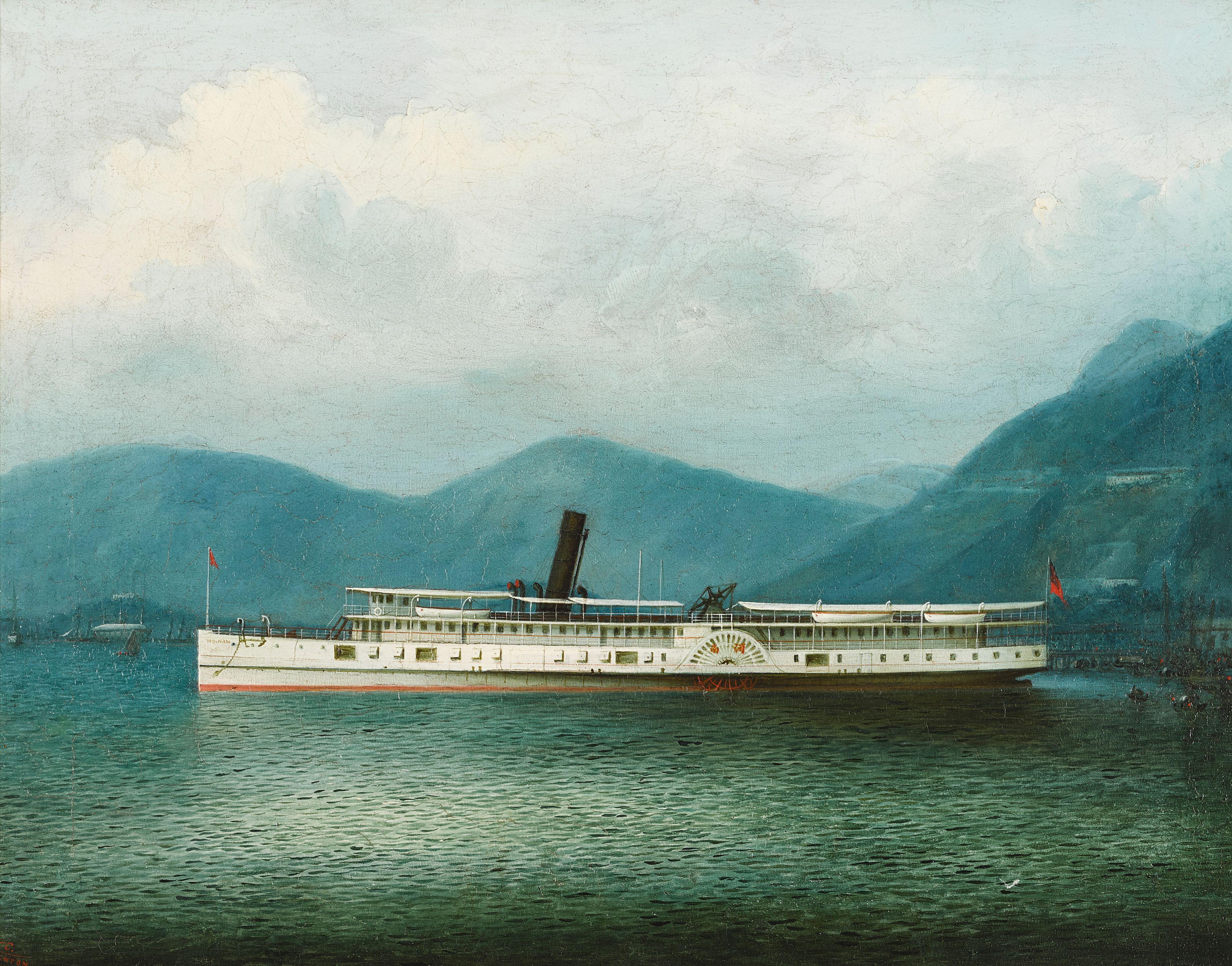 Nicholas Chevalier - The paddle steamer Honam off the coast of China