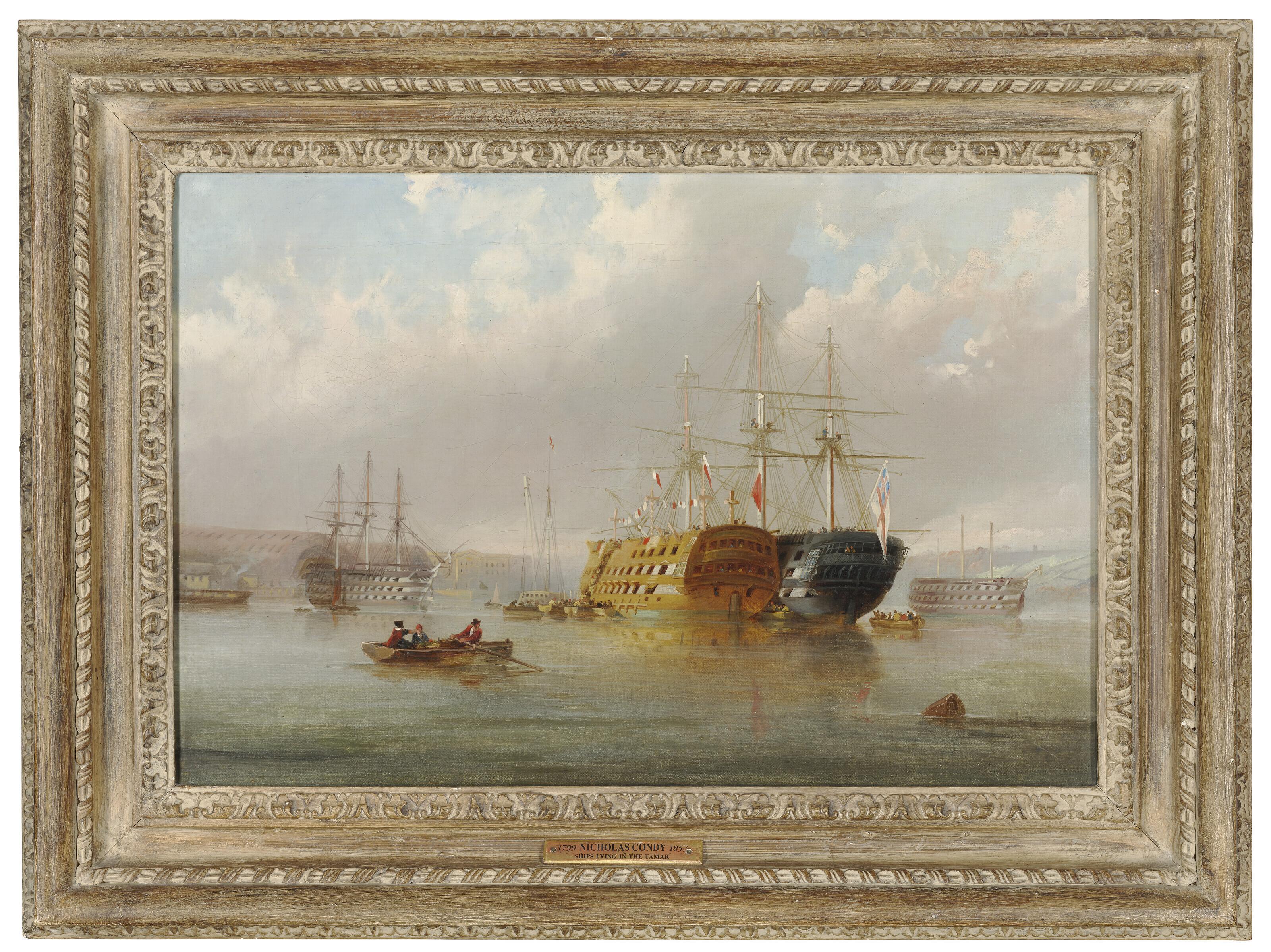 Nicholas Condy - Ships lying in the Tamar river, Mount Edgcumbe beyond