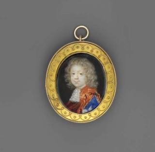 Nicholas Dixon - A Young Boy, In Blue Coat With Slashed Sleeves To Reveal White, Red Cloak And Lace Cravat, Long Curling Powdered Hair