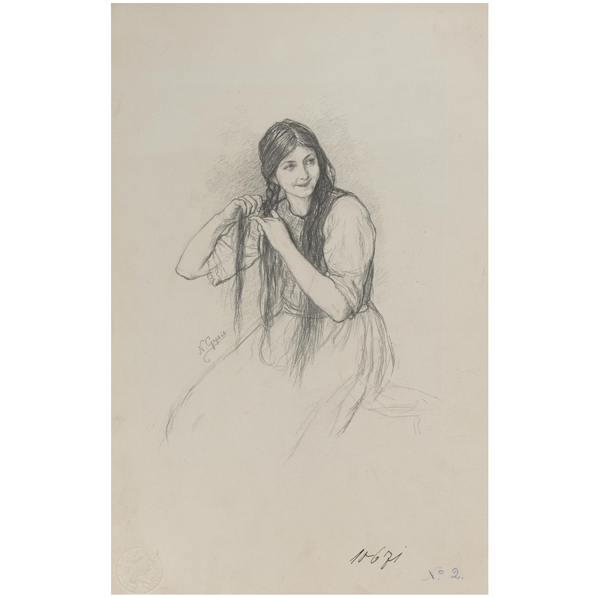 Nicholas Gysis - Greek Greek Girl Braiding Her Hair