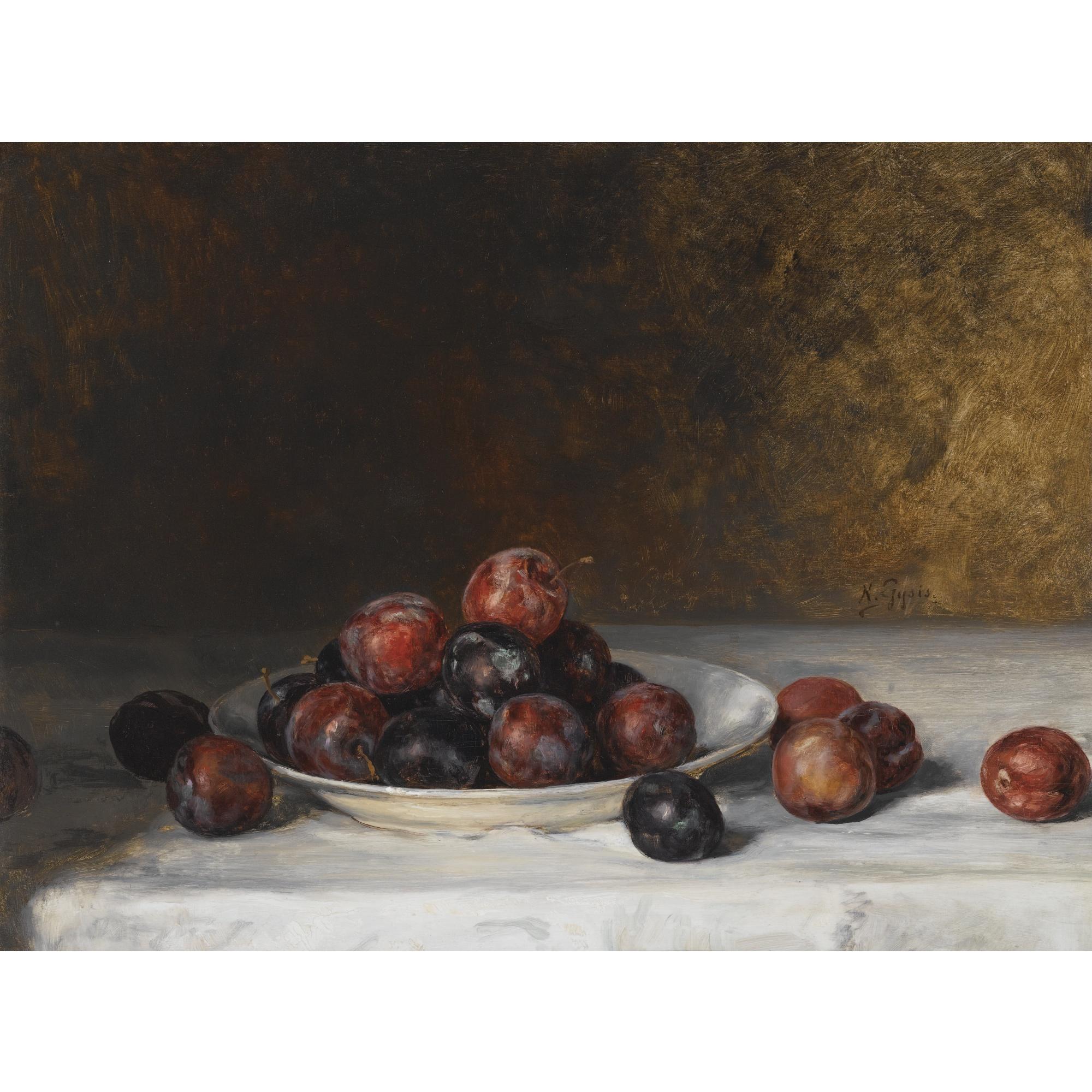 Nicholas Gysis - Greek still Life With A Plate Of Plums