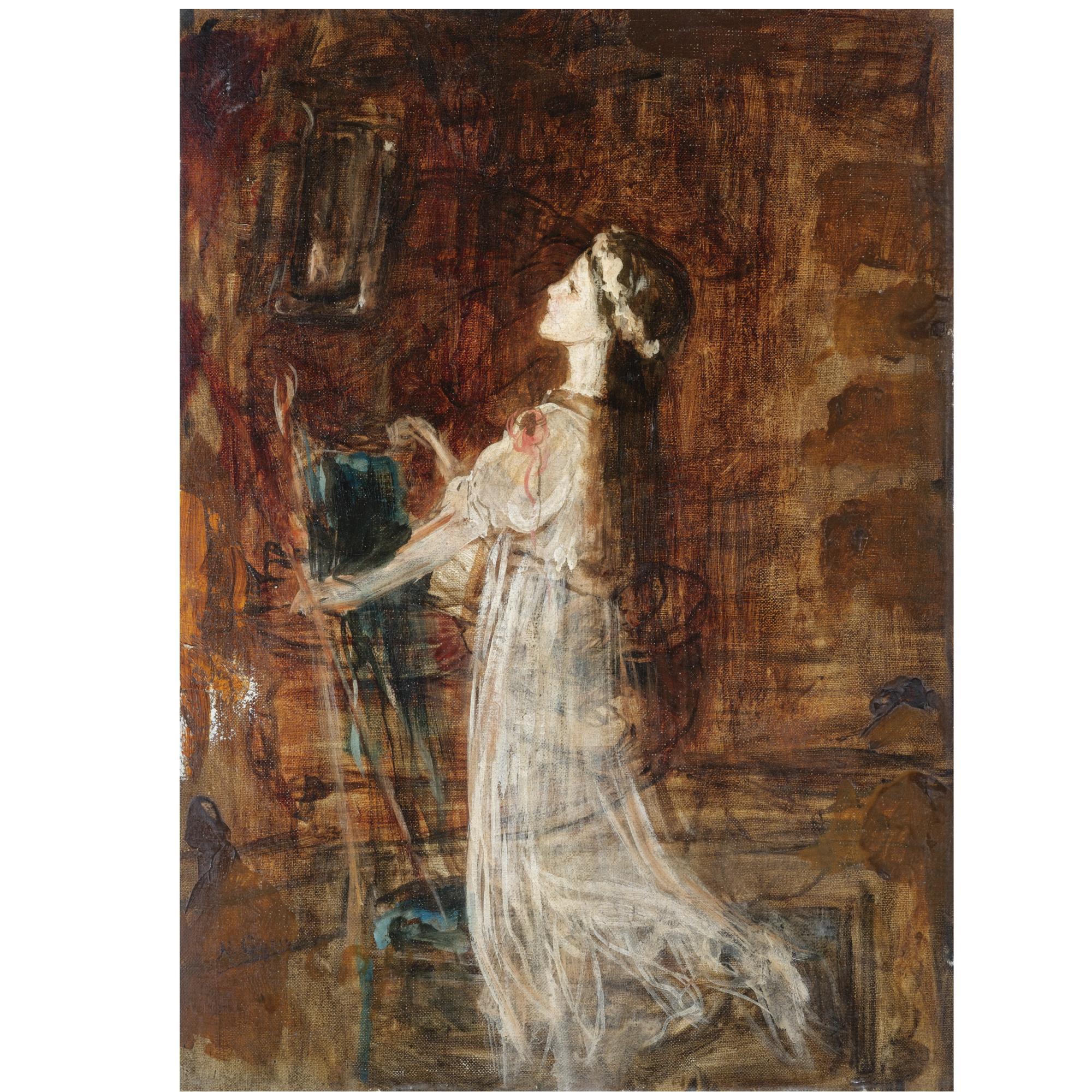 Nicholas Gysis - Greek Young Girl Kneeling On A Chair