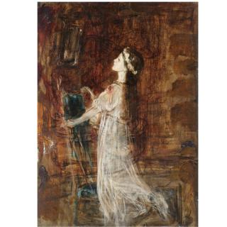 Nicholas Gysis - Greek Young Girl Kneeling On A Chair