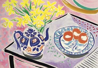 Nicholas Hely Hutchinson - Still Life With Teapot And Bowl of Fruit