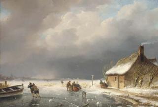 Nicholas Johannes Roosenboom - Skaters on a frozen river