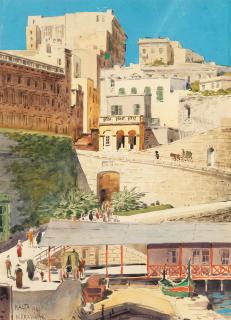 Nicholas Krasnoff - A street scene by Valletta Harbour, Malta