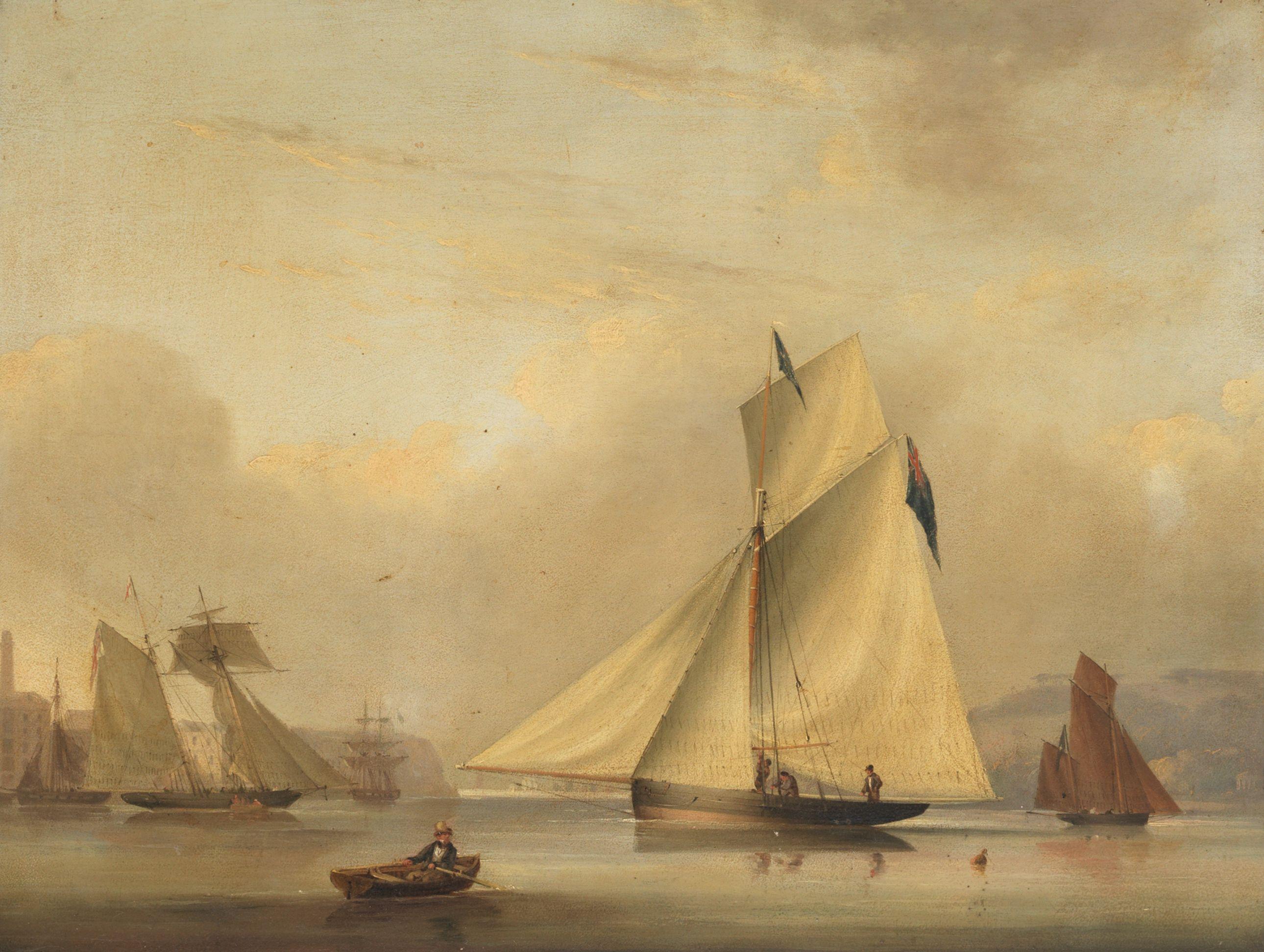 Nicholas Matthew Condy - A gentleman rowing towards a cutter on the Hamoaze, River Tamar