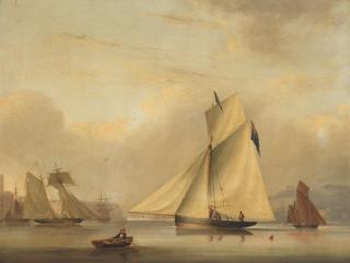 Nicholas Matthew Condy - A gentleman rowing towards a cutter on the Hamoaze, River Tamar