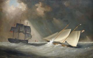 Nicholas Matthew Condy - A Racing Schooner Of The Royal Yacht Squadron, Thought To Be Camilla, Heeling In The Breeze In The Channel With A Royal Navy Two-Decker About To Cross Ahead Of Her